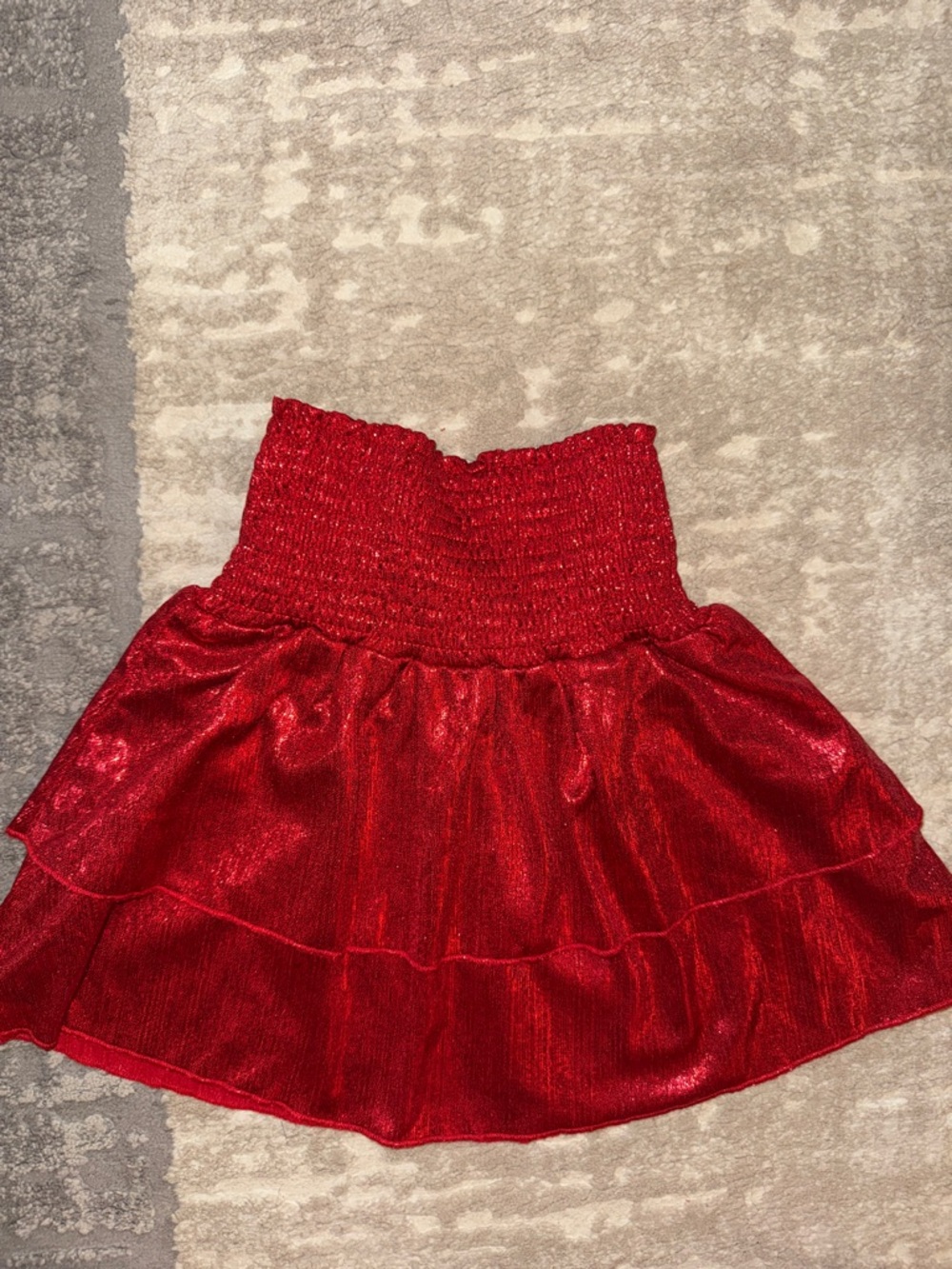 Shimmery Red Tiered Smocked-Waist Girls Skirt